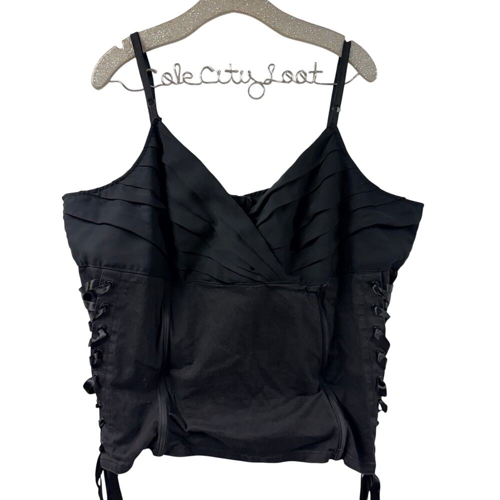 Tripp NYC Tank Top Black Goth Lace Up Sides Zip Back Vintage Witchy